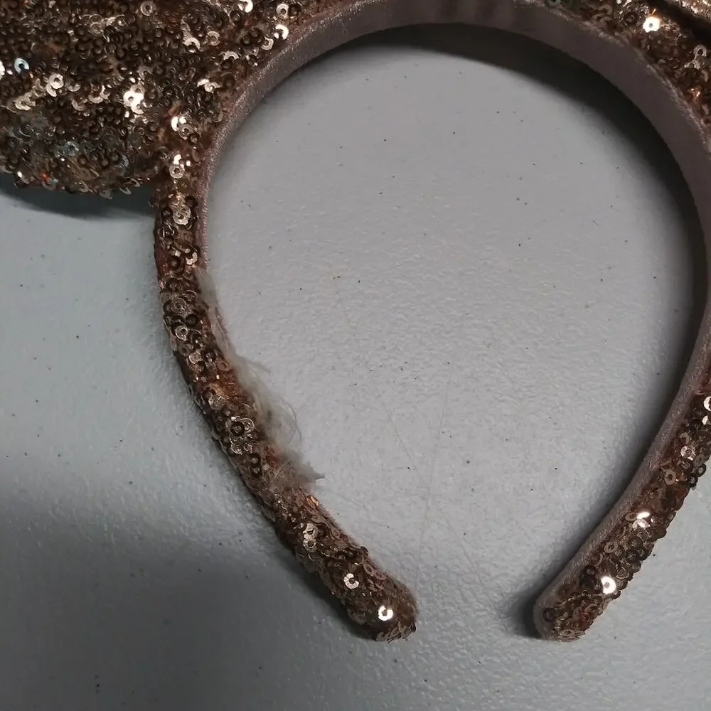 Set of Black and Rose Gold Sequin Mouse Ear Headbands Vacation Size One Size